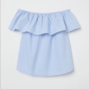 ❌SOLD❌ H&M BLUE N WHITE OFF THE SHOULDER STRIPED BLOUSE